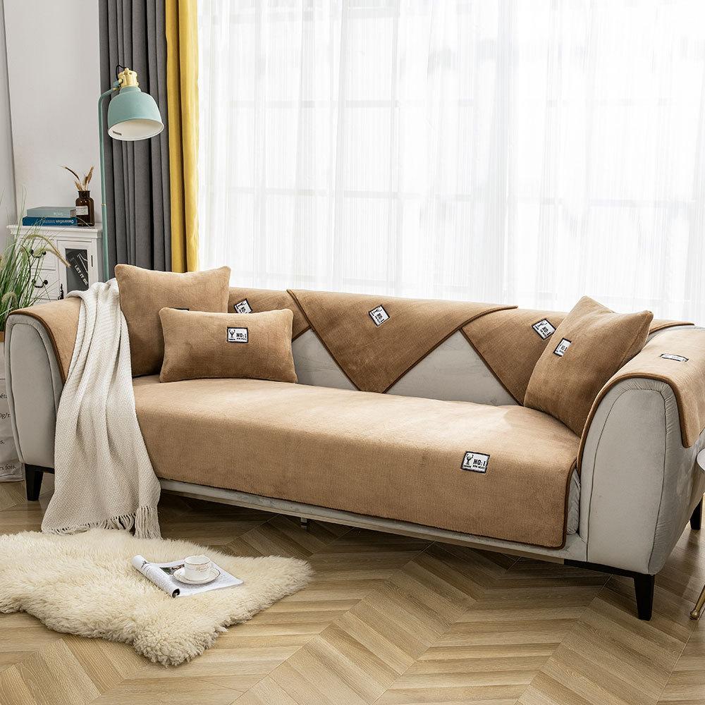Almofada de Sofá Nórdica Simples Inverno Pele de Cordeiro Almofadas de Assento de Sofá Almofada de Lã Espessa Capa de Sofá de Couro Antiderrapante