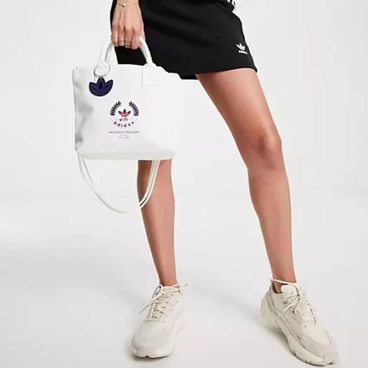 adidas Originals Trefoil Logo Print Polyester Tote Bag Unisex Bags White HK0118