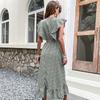 New summer print slim dress green retro dress