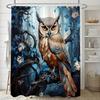 1pc Shower Curtain - Majestic Owl in a Mysterious Forest with Blue Leaves and Flowers Design Waterproof