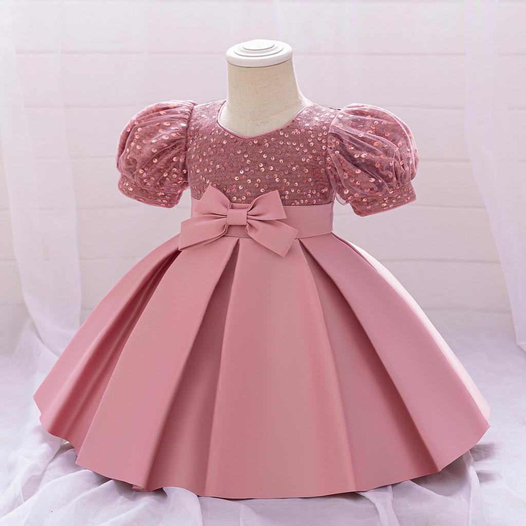 Sequin Princess Puff Sleeve Flower Girl Party Dress for Toddlers and Babies