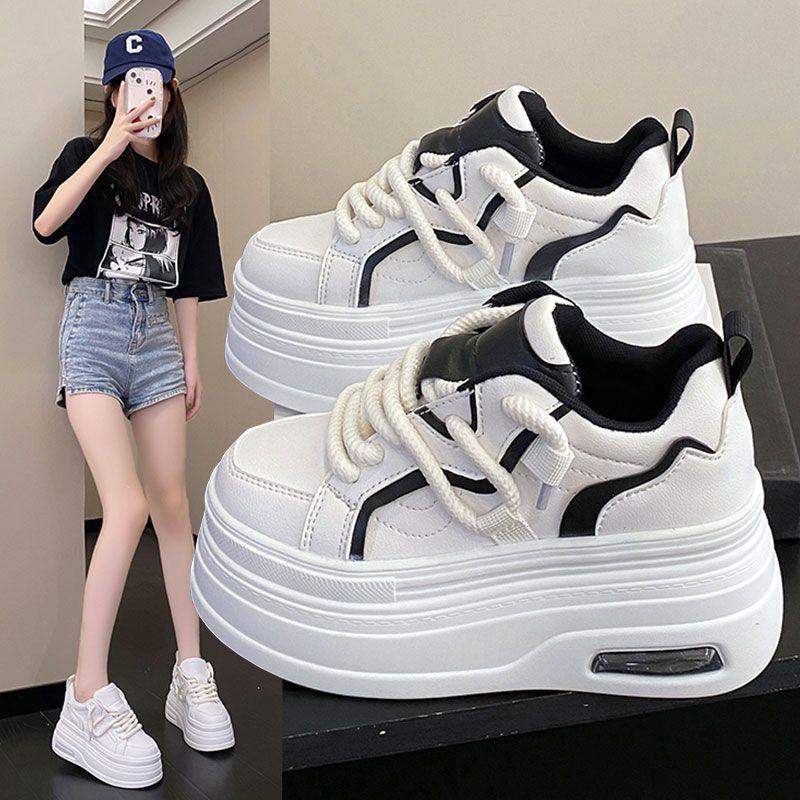 Fashion Ladies Designer Little White Shoes Spring Autumn Women Lace-up Leather Leisure Boards Shoes Increased Round-toe Casual Sneakers