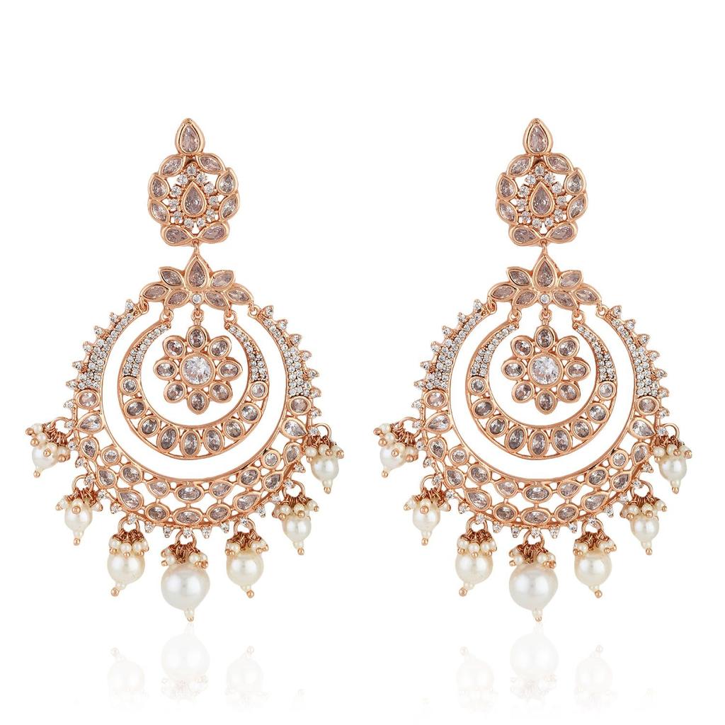 Estele Women's Earrings Rose Gold Plated CZ MAHARANI CHANDBALIS