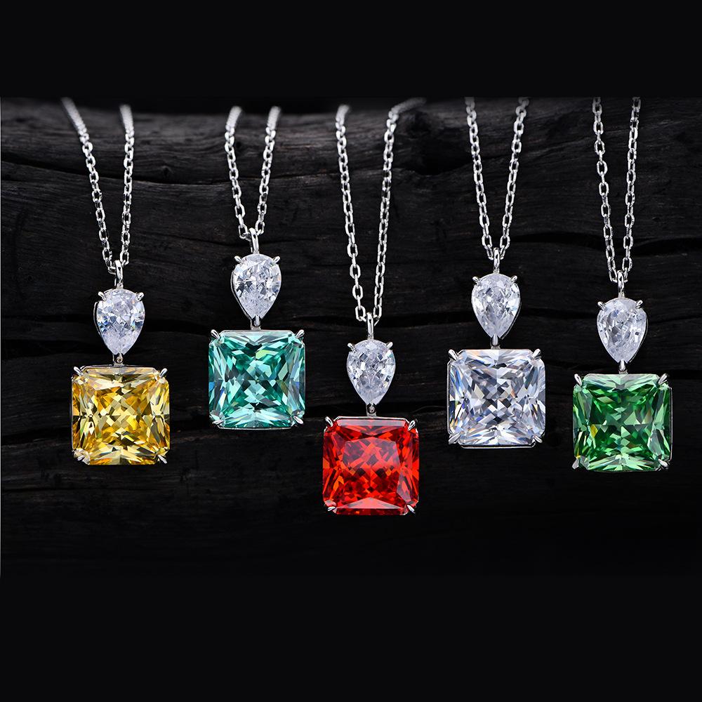 8ct High Carbon Diamond Necklace for Women 10 *10 Ice Cut Padma Imitation Ruby S925 Silver Pendant