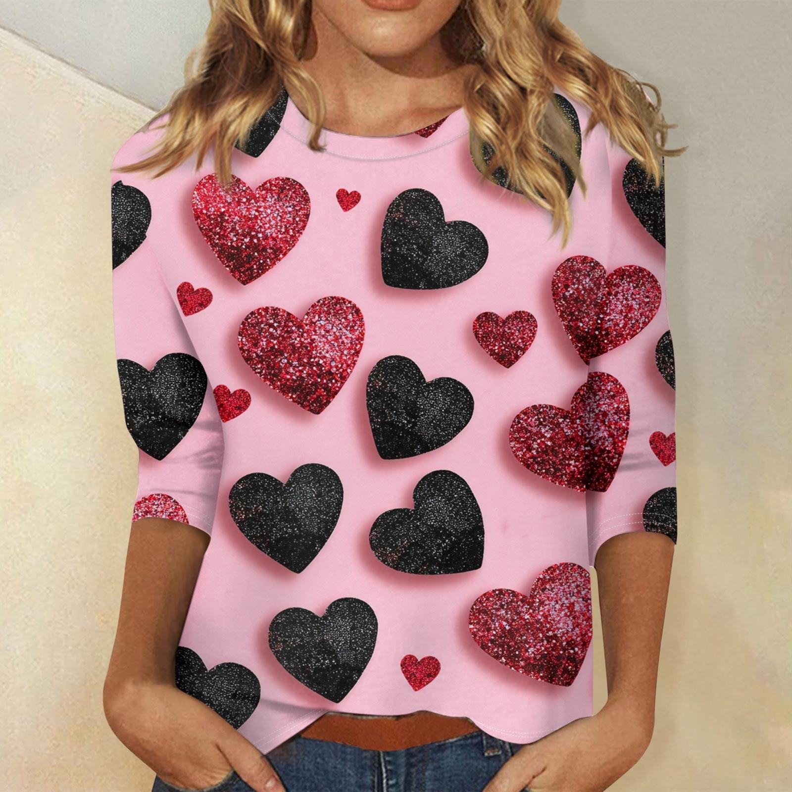 

Женские топы с рукавом три четверти, рубашка на День святого Валентина, круглая горловина, свободная повседневная рубашка XXXL киноварь