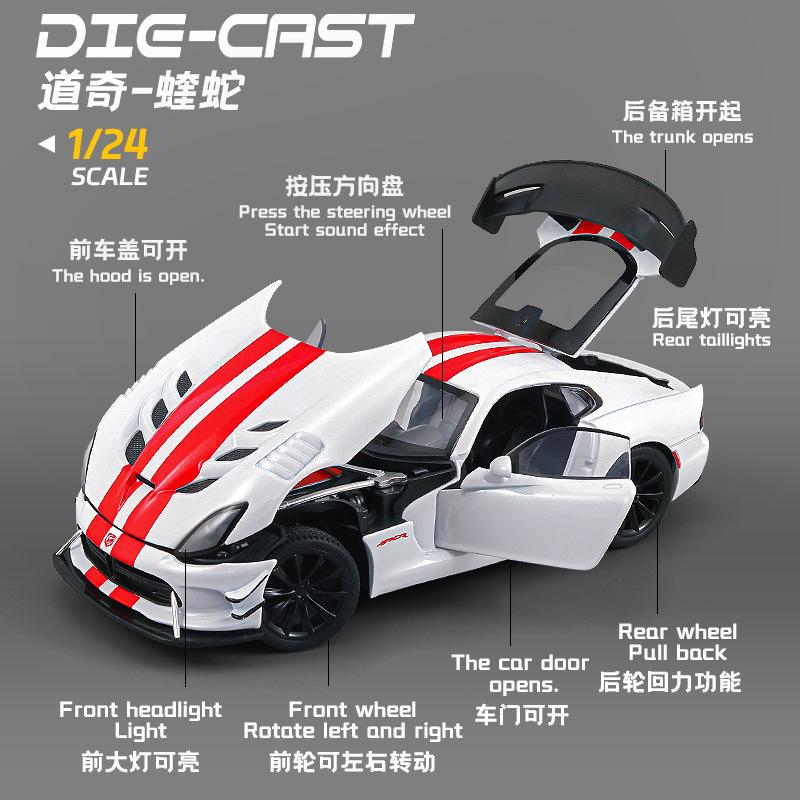 1:24 Dodge Viper ACR Massive Sports Car Alloy Diecast Model Car Children's Toy Car Racing Games With Kids With Sound Light Gifts