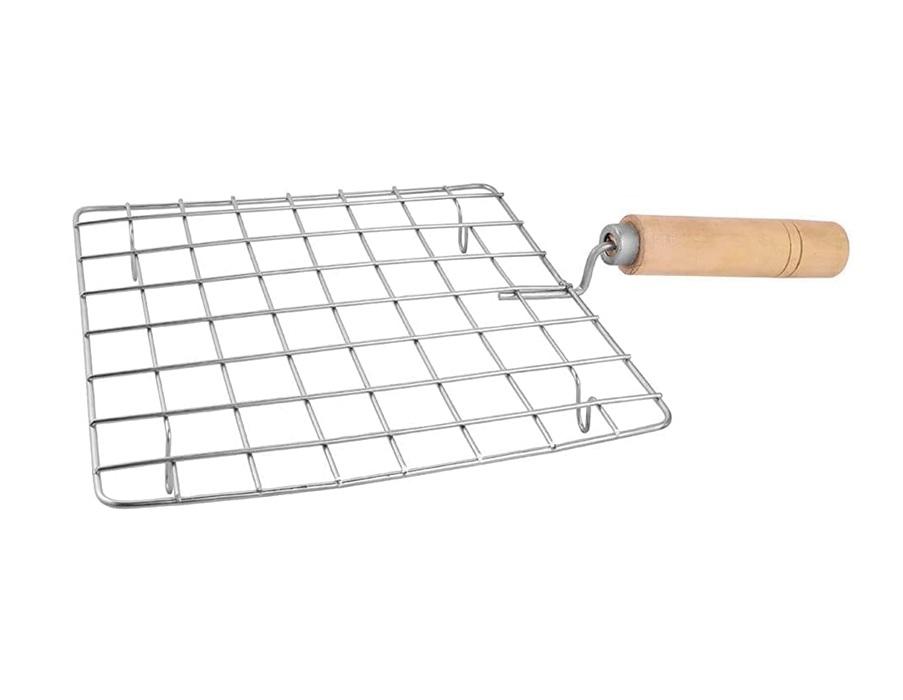 

TreegoArt Stainless Steel Wooden Handle Square Roasting Net Roaster Wire with Papad Jali, Roti Jali and Barbecue Grill For Kitchen Use - Pack Of 1 12 Inches Length срібний