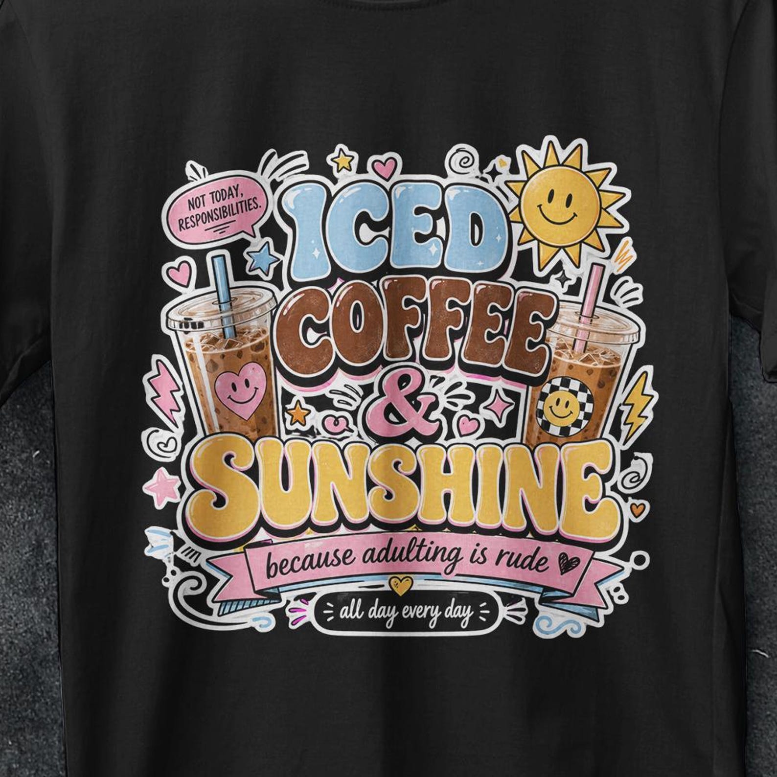 Iced Coffee and Sunshine Shirt, Iced Coffee Shirt, Coffee Lover Gift, Summer Vibes Shirt, Coffee TShirt, funny, ice t shirt, gift for friend L