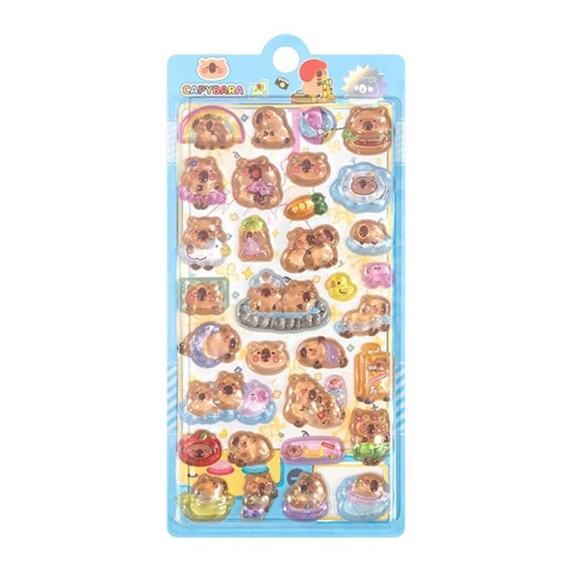 

Vibrant Crystal Stickers Showcasing Playful Cartoon Capybara Safe For Youngsters Art Activities And Fun
