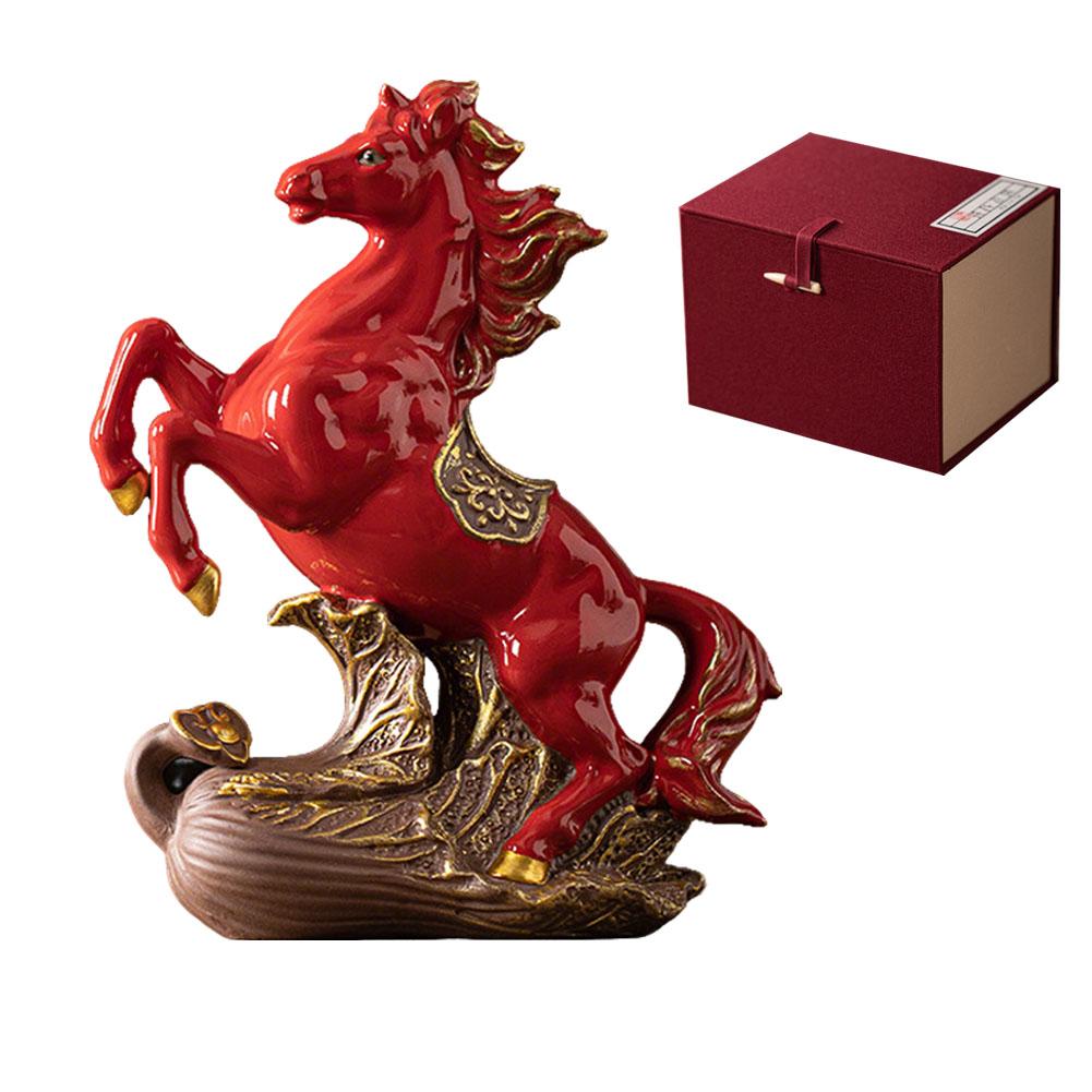 Ceramic 2026 Chinese Red Horse Statue - Success Omen Horse Figurine, Office Desk Decor, Feng Shui Wealth success Ornament Gift