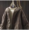 Women's Retro Winter Quilted Cotton Jacket with Hood, Vertical Stripes, Loose Fit, Petite Size, Warm & Thick Design