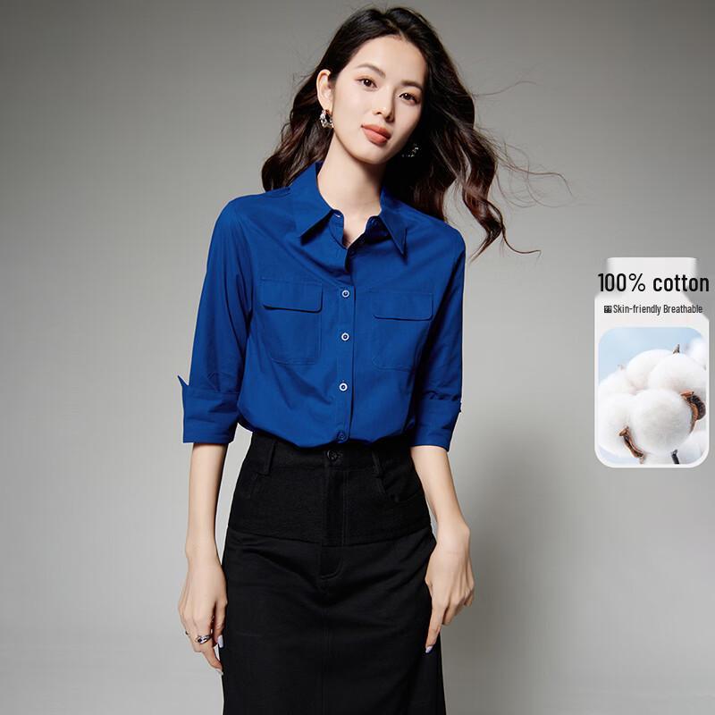 Women s Casual Slim Fit Cotton Lapel Shirt M