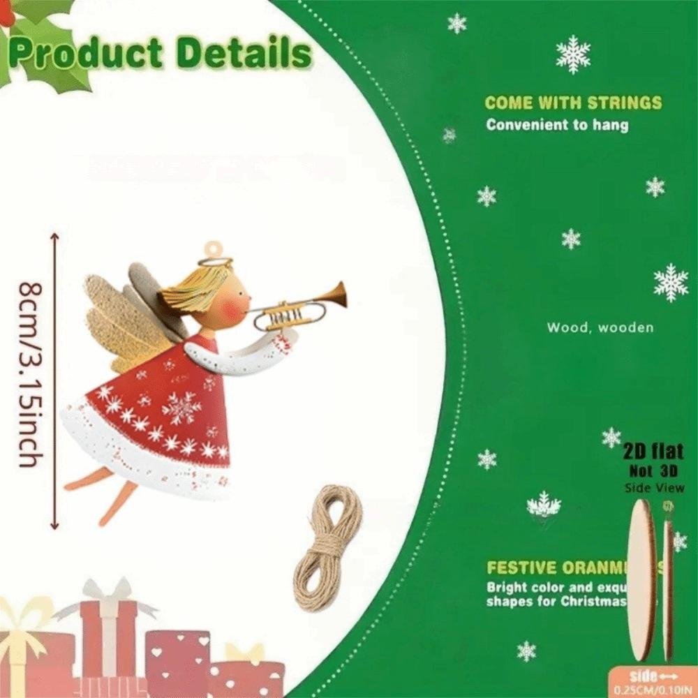 12pcs Colorful Design Christmas Hanging Wooden Xmas Decor Sweet Girl-Shaped Pendant New Year Gift