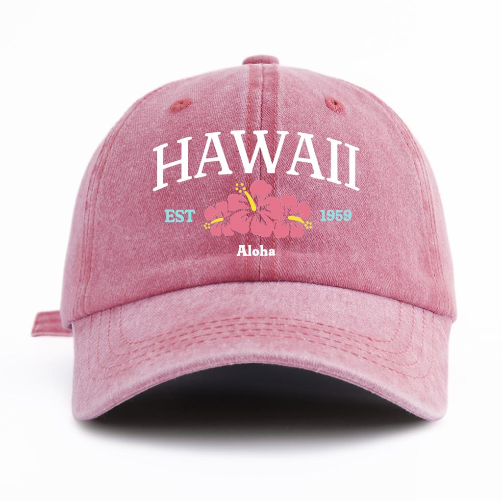 1pc HAWAII Print Washed Baseball Cap for AdultsMinimalist Retro Style Casual Soft Adjustable Dad Hat Perfect As Gift