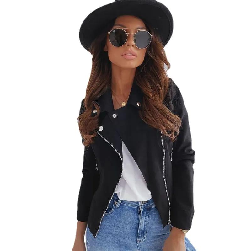 

Женская модная кожаная куртка на шнуровке Slim Fit весна осень мотоциклетная куртка куртка на молнии S чёрный
