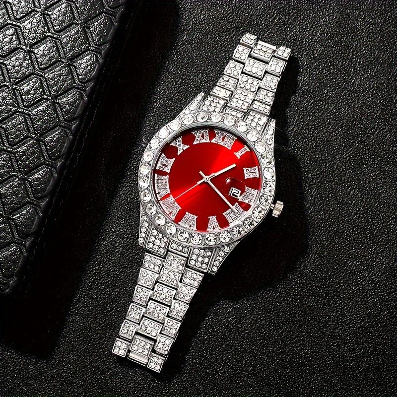 3 Pcs/set Silver Round Rhinestone Quartz Watch and Bracelet with Zinc Alloy Band Zinc Alloy Hands Zinc Alloy Case and Quartz Bracelet Necklace