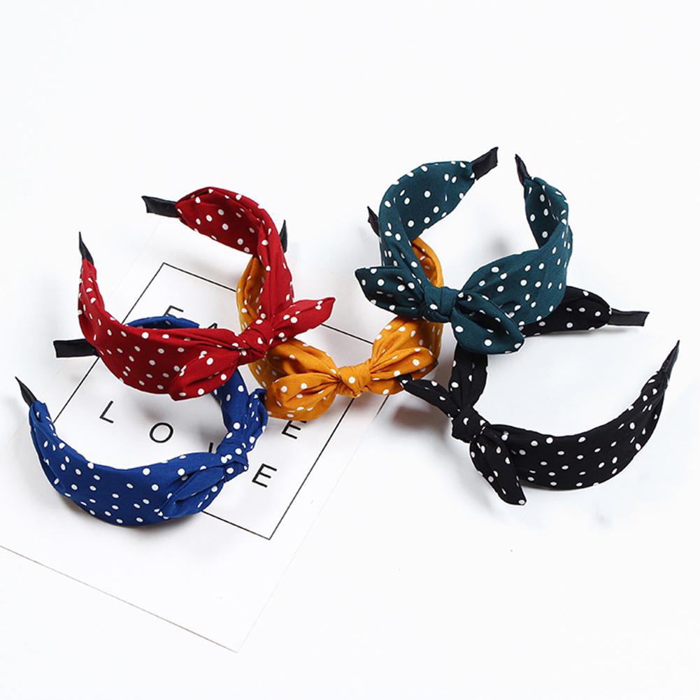 Sweet Polka Dot Print Bowknot Hair Hoop Women Wide Band Cloth Headband Headwrap Hair Decor
