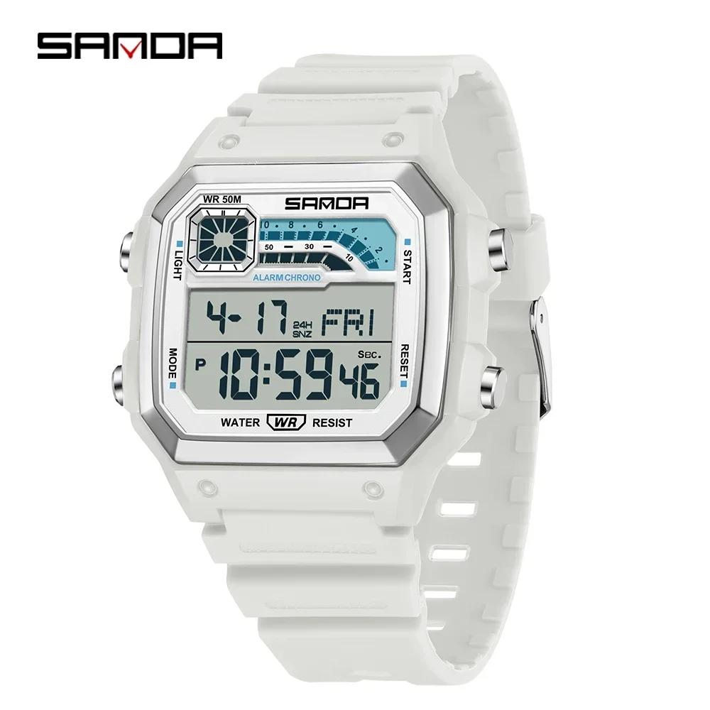 SANDA 6196 Waterproof Watch Sports Men's Lightweight Square Classic Fashion Electronic Rel gio mulher Electronic Night Glow