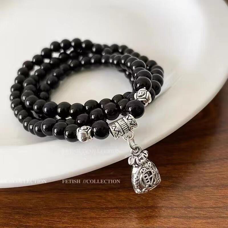 Čínský retro pytlík na štěstí: Vícevrstvé náramky a náhrdelníky, Doplňky s dvojitým účelem pro ženy, Dlouhé šperky