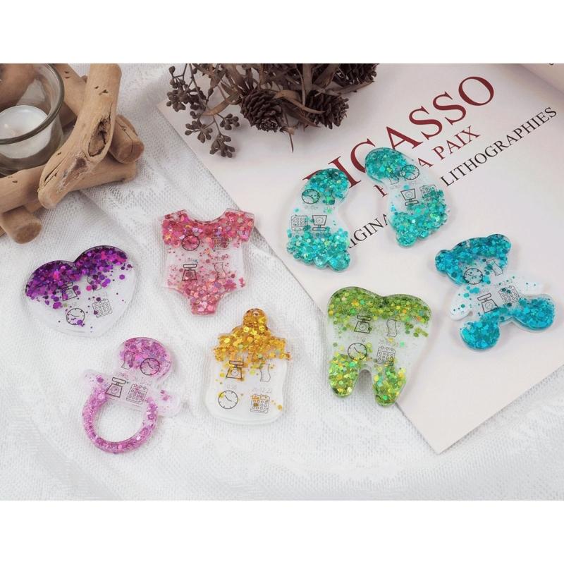 Cute Silicone Resin Keychain Mold Set Jewelry Pendant Casting Mold DIY Epoxy Keychain Mold with Keychain Rings Tassel