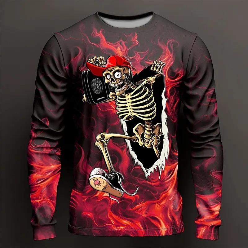 2026 neues Herbst/Winter 3D-Druck Flammen-Kratzmuster 3D-Druck Herren Rundhals-T-Shirt Langarm Locker Mode Oberteil