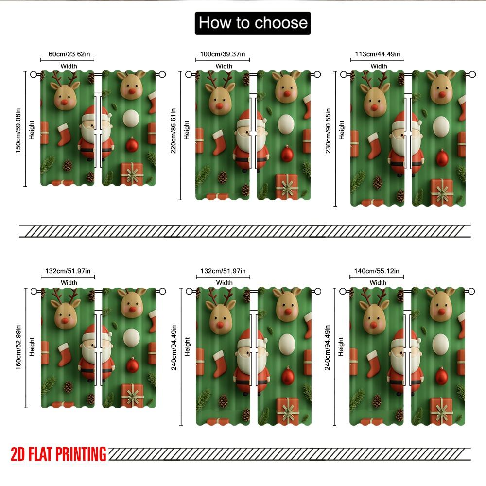 2pcs 2D flat printing Happy Christmas Scene Curtains Christmas Reindeer Santa Claus Gift Digital Printed Polyester Drapes