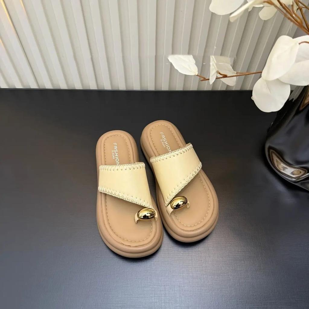 Set of Toe Cool Slippers Women's Summer 2025 New Fashion Work with Skirt Cool Slippers Thick Bottom Beach Travel Tide