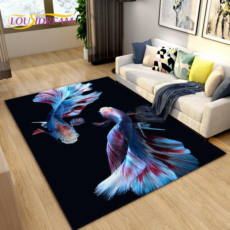 Covor de zonă 3D Fish Golden Arowana Betta Fish, covor pentru sufragerie, dormitor, canapea, covoraș, decor, covoraș anti-alunecare pentru joacă pentru copii