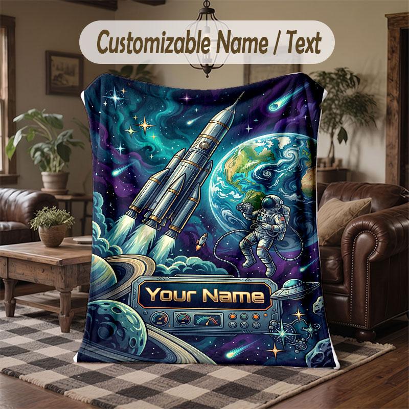 Coperta Cosmica a Tema Spaziale con Nome Personalizzato Testo Coperta Personalizzata Morbida Accogliente per Casa Divano Letto