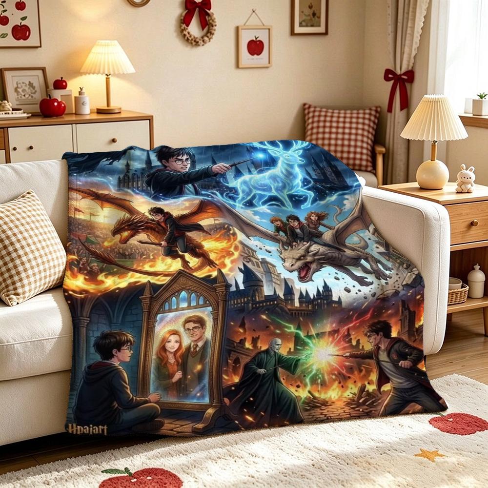 Harry Potter Magical Adventures Flannel Printed Blanket Thick Warm Throw Blanket For Living Room Gaming Room Home Party Decor Holiday Gift