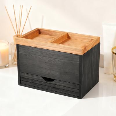 Portatampones de Madera con Tapa y Cajón Caja de Almacenamiento de Tampones de Baño de 3 Compartimentos Organizador de Productos Femeninos a Prueba de Polvo
