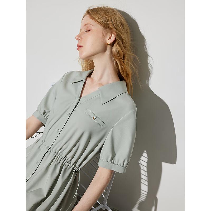 Chuyu Women's 2024 Summer Drawstring Polo Midi Dress