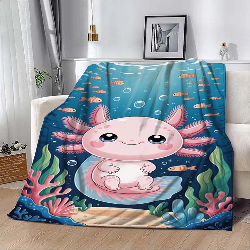 8 Sizes Cute Axolotl Printed Blanket Warm Soft And Comfortable Home Travel Blanket Sofa Bedding Cover Blanket Kids Gamer Gift