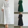New Heart Print Muslim Casual Loose Long Sleeve Dress with Waist-Cinching