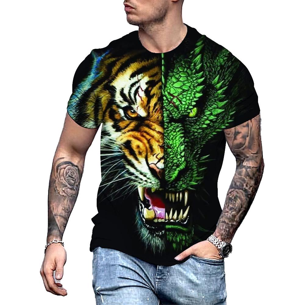 

Футболка с изображением льва для мужчин, футболка с коротким рукавом с 3D животным зверем и жестоким принтом, негабаритные топы, футболки, мужская дизайнерская одежда M
