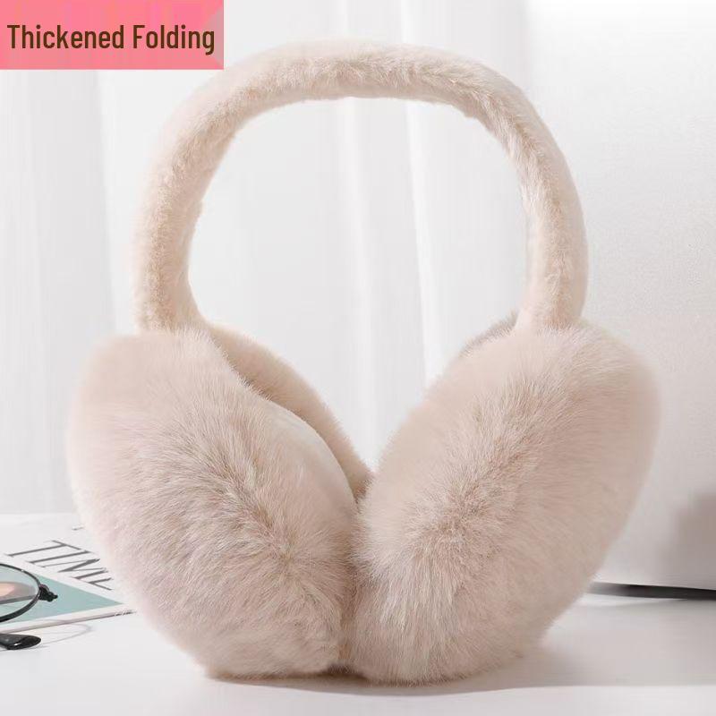 Cute Faux Rabbit Fur Foldable Ear Muffs for Women - Plush, Thickened, and Warm Earmuffs for Autumn and Winter.