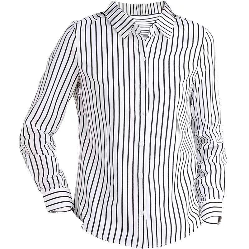 Womens Striped Long Sleeve Shirt With Polished Design For Office Wear