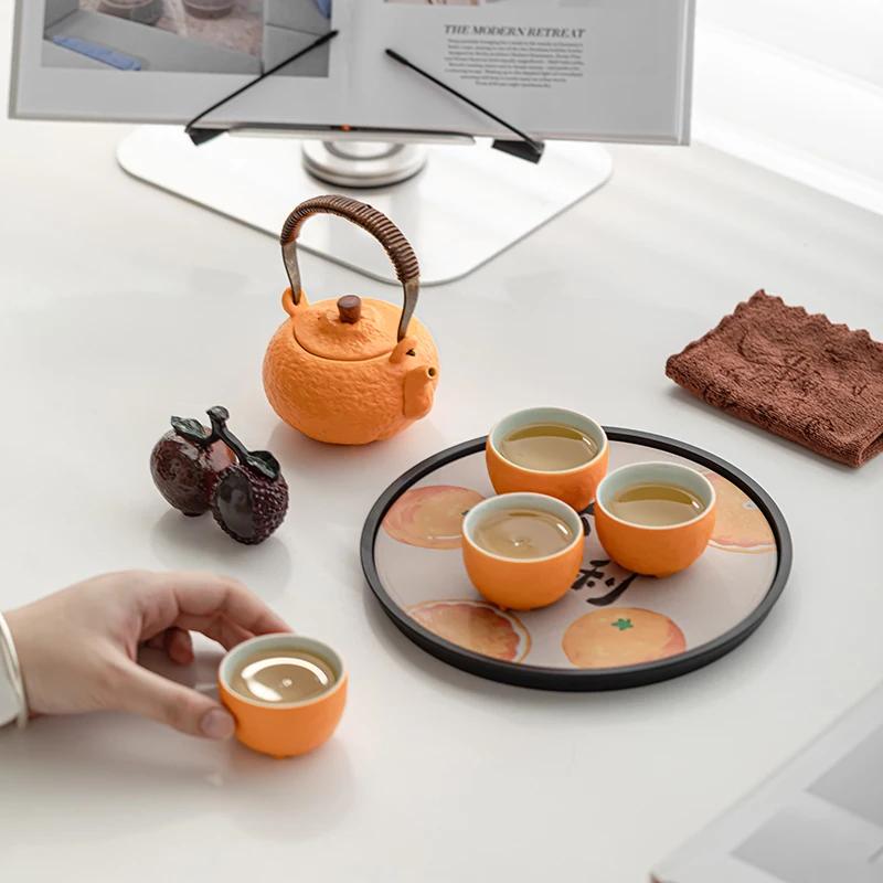 Travel Tea Set Outdoor Portable Storage Kung Fu Teacup Teapot Set with Storage Bag Creative Ceramic Teaware Set Birthday Gifts