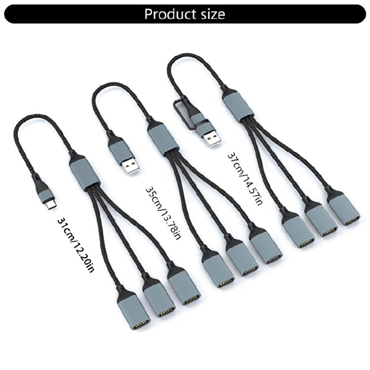 USB Type C to USB Adapter Type C Male to 3 USB 2.0 Female Adapter Extension Connector Type C OTG Cable for Laptop Tablet