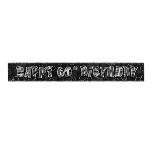 Unique Party 60th Birthday Black/Silver Glitz Foil Banner