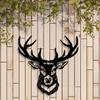 2D Flat Abstract Deer Metal Wall Art, Modern Black Silhouette with Rustic Wood Background for Home Decor