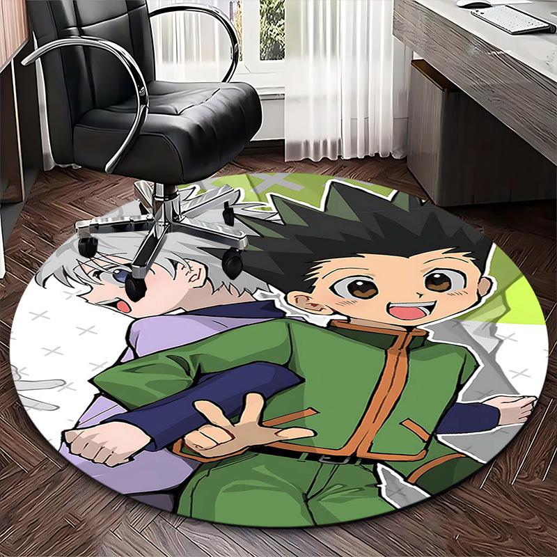 1pc Hunter X Hunter Killua & Gon Round Carpet - Anime Cartoon Design Chair Mat, Non-Slip Rug for Office, Home Decor, Living Room