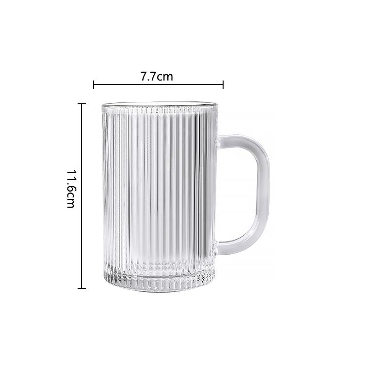 380ml Household Heat Resistant Water Cup with Handle 4pcs Set Classic Modern Vertical Striped Tea Cup Beer Glass Wine Utensils