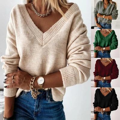Autunno Inverno Nuovo Maglione Importato di Moda a Maglia Larga con Scollo a V a Manica Lunga da Donna