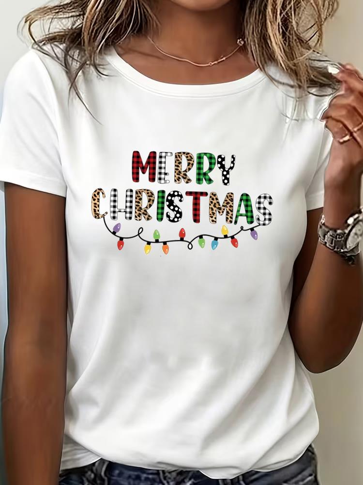 (Asian Size) Tee Top Print New Year trend lovely Clothing T Shirt Women Fashion Christmas Festival Female Woman Short Sleeve Graphic T-shirts