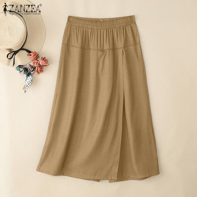 ZANZEA Women Casual Elastic Waist Solid Color Loose Capri Pants