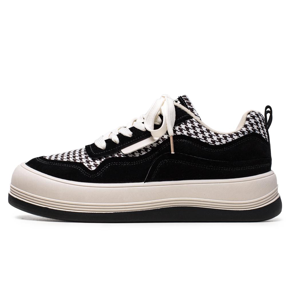 2025 Primavera Novo Calçado Pied de Poule Sapatos Pão Cabeça Grande Masculino Solado Grosso Casual Combina com Tudo Tênis Masculino