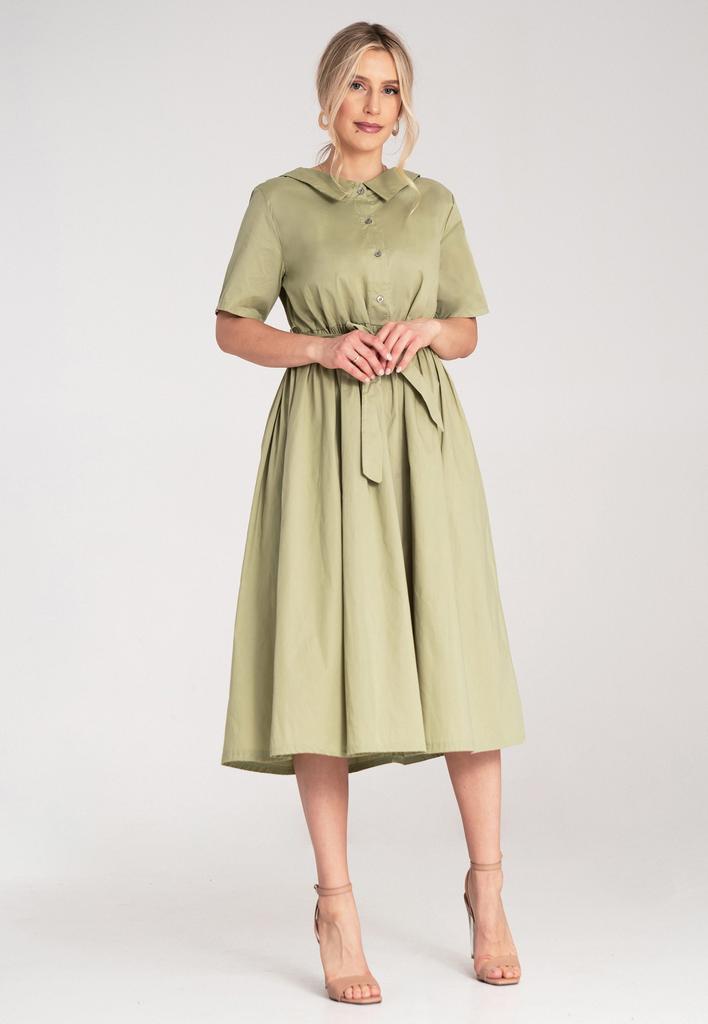 Szmizjerka Damska Midi - Sukienka Koszulowa Midi - Zielona Sukienka M1178 R. S/M