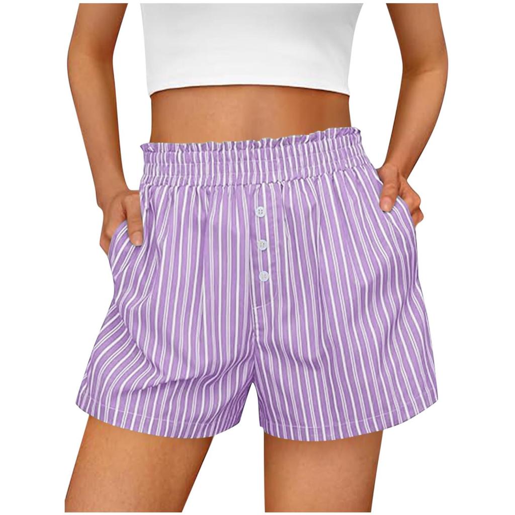 Shorts For Women Striped Button Casual Summer Loose Pocket Shorts