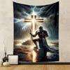 Knight with Cross Sword Stormy Background Patterned Tapestry for Bedroom and Living Room Home Decor Sofas